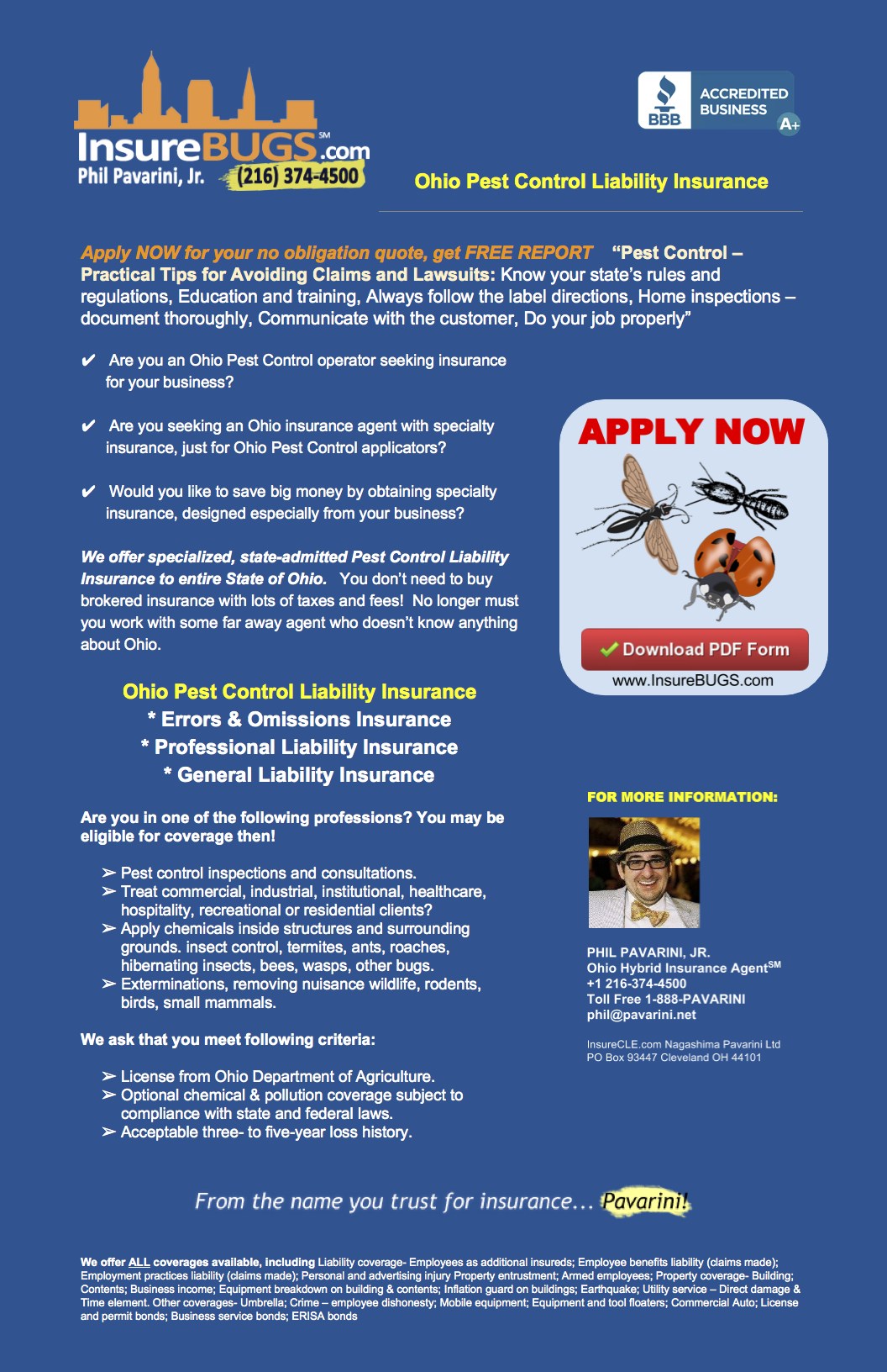 Phil Pavarini Jr. for Ohio Pest Control Business Insurance
